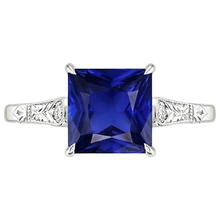 Afbeelding in Gallery-weergave laden, Witgoud 3-Steens Natuurlijke uit de aarde gewonnen Diamant & Princess Blauwe Saffier Ring 5.25 Karaat