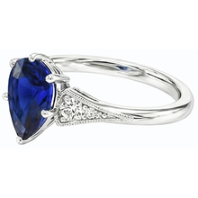 Afbeelding in Gallery-weergave laden, Witgouden ring met 3 stenen Peer Ceylon saffier & Natuurlijke echte diamant ( niet in het laboratorium gekweekt )en 1,75 karaat