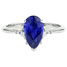 Afbeelding in Gallery-weergave laden, Witgouden ring met 3 stenen blauwe saffier en biljoen Natuurlijke echte diamant ( niet in het laboratorium gekweekt )en 2,25 karaat