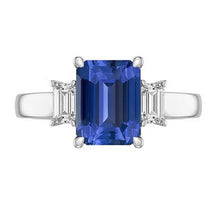 Afbeelding in Gallery-weergave laden, Witgouden ring met 3 stenen smaragd saffier 2,75 karaat stralende Natuurlijke echte diamant ( niet in het laboratorium gekweekt )en