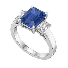 Afbeelding in Gallery-weergave laden, Witgouden ring met 3 stenen smaragd saffier 2,75 karaat stralende Natuurlijke echte diamant ( niet in het laboratorium gekweekt )en
