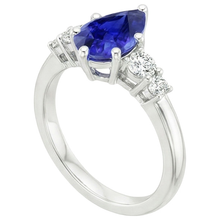 Afbeelding in Gallery-weergave laden, Witgouden ring met 5 stenen ronde Natuurlijke echte diamant ( niet in het laboratorium gekweekt ) en peer blauwe saffier 3,25 karaat