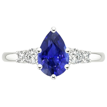 Afbeelding in Gallery-weergave laden, Witgouden ring met 5 stenen ronde Natuurlijke echte diamant ( niet in het laboratorium gekweekt ) en peer blauwe saffier 3,25 karaat