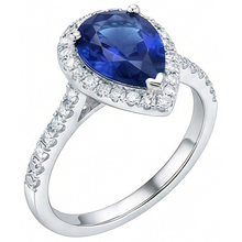 Afbeelding in Gallery-weergave laden, Witgouden sieraden 3.25 karaat peerring met Natuurlijke echte diamant ( niet in het laboratorium gekweekt ) en saffier
