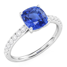 Afbeelding in Gallery-weergave laden, Witgouden solitaire ring met blauwe saffier en geaccentueerde Natuurlijke echte diamant ( niet in het laboratorium gekweekt ) 2,50 karaat