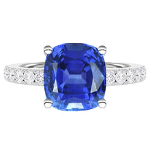 Afbeelding in Gallery-weergave laden, Witgouden solitaire ring met blauwe saffier en geaccentueerde Natuurlijke echte diamant ( niet in het laboratorium gekweekt ) 2,50 karaat