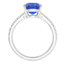 Afbeelding in Gallery-weergave laden, Witgouden solitaire ring met blauwe saffier en geaccentueerde Natuurlijke echte diamant ( niet in het laboratorium gekweekt ) 2,50 karaat