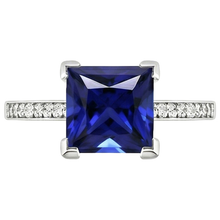 Afbeelding in Gallery-weergave laden, Witgouden Verlovingsring Princess Blauwe Saffier & Natuurlijke uit de aarde gewonnen Diamant 4 Karaat