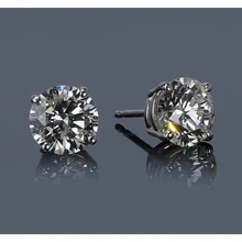 Afbeelding in Gallery-weergave laden, Witgouden 14K 3 Karaats Ronde Echt Diamanten Oorbel Met Vier Pinnen F VS1