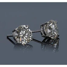 Afbeelding in Gallery-weergave laden, Witgouden 14K 3 Karaats Ronde Echt Diamanten Oorbel Met Vier Pinnen F VS1