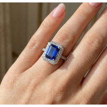 Afbeelding in Gallery-weergave laden, echte round saffier 4.25karaat ring met diamantaccenten