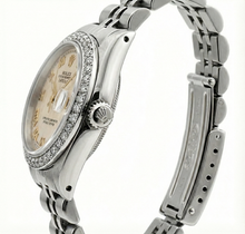 Afbeelding in Gallery-weergave laden, Witte Romeinse wijzerplaat, datum, diamanten armband, Rolex dameshorloge