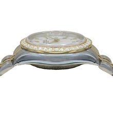 Afbeelding in Gallery-weergave laden, Witte Romeinse wijzerplaat met diamanten rand Rolex Datum Dameshorloge Tweekleurig jubileum