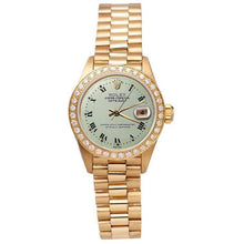 Afbeelding in Gallery-weergave laden, Witte Romeinse wijzerplaat met diamanten rand Rolex Datumjust Horloge voorzitter Stijl geel goud