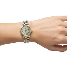 Afbeelding in Gallery-weergave laden, Witte Stok Wijzerplaat gecanneleerde rand datum dameshorloge tt Jubileum armband P2