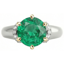 Afbeelding in Gallery-weergave laden, Fijne Smaragd Edelsteen Ring 2-karaat Tweekleurig 14K Goud – vooraanzicht