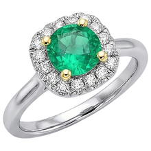 Afbeelding in Gallery-weergave laden, Rond Briljant Fijne Smaragd ring in Bicolor 14K Goud – zijaanzicht