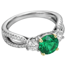Afbeelding in Gallery-weergave laden, Fijne Smaragd Edelsteen Ring 2 karaat 14 Karaat Tweekleurig Goud – zijaanzicht