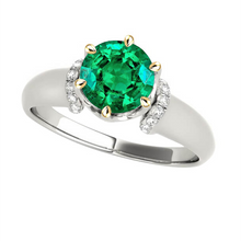 Afbeelding in Gallery-weergave laden, Fijne Smaragd Edelsteen Ring 2 karaat Tweekleurig 14K Goud – hoofdaanzicht