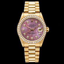 Afbeelding in Gallery-weergave laden, Geelgoud President Rolex 31 mm Bordeaux Parelmoer Diamanten Wijzerplaat Horloge