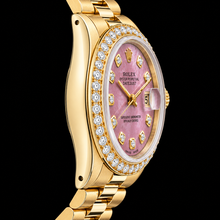 Afbeelding in Gallery-weergave laden, Geelgoud President Rolex 31 mm Bordeaux Parelmoer Diamanten Wijzerplaat Horloge