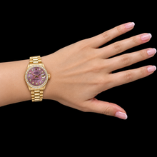 Afbeelding in Gallery-weergave laden, Geelgoud President Rolex 31 mm Bordeaux Parelmoer Diamanten Wijzerplaat Horloge