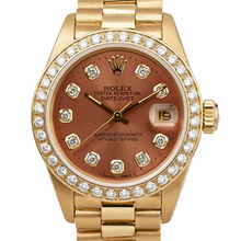 Afbeelding in Gallery-weergave laden, Zalmbruine diamanten wijzerplaat rand Rolex voorzitter Stijl horloge Datumjust