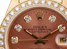 Afbeelding in Gallery-weergave laden, Zalmbruine diamanten wijzerplaat rand Rolex voorzitter Stijl horloge Datumjust
