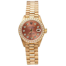 Afbeelding in Gallery-weergave laden, Zalmbruine diamanten wijzerplaat rand Rolex voorzitter Stijl horloge Datumjust