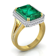 Afbeelding in Gallery-weergave laden, Zambiaanse groene smaragd en diamanten verlovingsring 11,50 karaat tweetonig 14K