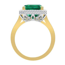 Afbeelding in Gallery-weergave laden, Zambiaanse groene smaragd en diamanten verlovingsring 11,50 karaat tweetonig 14K