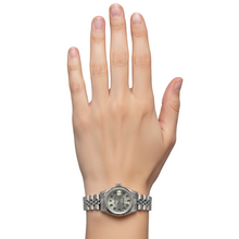 Afbeelding in Gallery-weergave laden, Zilveren diamanten wijzerplaat met gecanneleerde rand en datumhorloge roestvrij staal Jubileum-armband P2