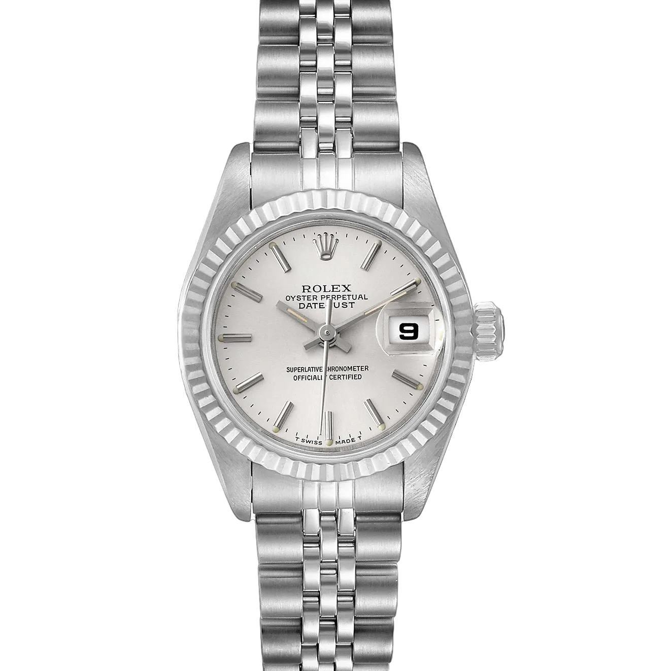 Zilveren wijzerplaat Rolex Lady-Datejust 26 mm roestvrij stalen horlog