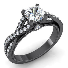 Afbeelding in Gallery-weergave laden, Zwart Gouden Echte Kussen Diamanten Dames Ring Met Accenten