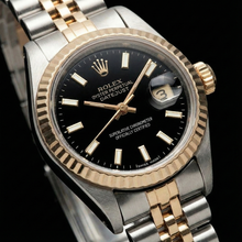 Afbeelding in Gallery-weergave laden, Zwarte wijzerplaat Rolex Datumjust 26 mm tweekleurig dameshorloge