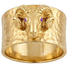 Afbeelding in Gallery-weergave laden, Amethist Rond Briljant Herenring in 14K Geelgoud – vooraanzicht
