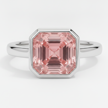 Afbeelding in Gallery-weergave laden, Perzikkleurige Padparadscha Saffier 3 Karaat Echte Asscher Lunette Solitairering Platina