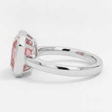 Afbeelding in Gallery-weergave laden, Perzikkleurige Padparadscha Saffier 3 Karaat Echte Asscher Lunette Solitairering Platina