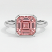 Afbeelding in Gallery-weergave laden, Perzikkleurige Padparadscha Saffier 3 Karaat Echte Asscher Lunette Solitairering Platina