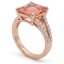Afbeelding in Gallery-weergave laden, Padparadscha saffier ring 4,3 karaat labgekweekt Asscher pavé 14k Roségoud