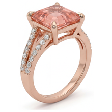 Afbeelding in Gallery-weergave laden, Padparadscha saffier ring 4,3 karaat labgekweekt Asscher pavé 14k Roségoud