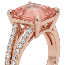 Afbeelding in Gallery-weergave laden, Padparadscha saffier ring 4,3 karaat labgekweekt Asscher pavé 14k Roségoud