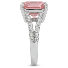 Afbeelding in Gallery-weergave laden, Perzikkleurige saffier 3,8 karaat natuurlijke Asscher padparadscha pavé ring 14k witgoud