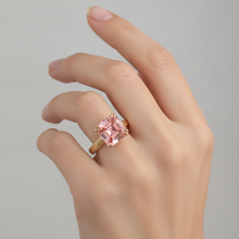 Afbeelding in Gallery-weergave laden, Perziksaffier verlovingsring 3,5 karaat natuurlijke Asscher padparadscha solitair 14k geelgoud