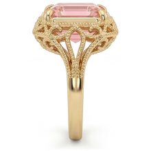Afbeelding in Gallery-weergave laden, Perzikkleurige saffier 3,5 karaat echte Asscher padparadscha solitaire vintage ring 14K geelgoud