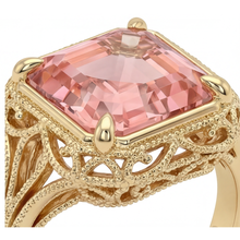 Afbeelding in Gallery-weergave laden, Perzikkleurige saffier 3,5 karaat echte Asscher padparadscha solitaire vintage ring 14K geelgoud
