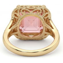 Afbeelding in Gallery-weergave laden, Perzikkleurige saffier 3,5 karaat echte Asscher padparadscha solitaire vintage ring 14K geelgoud