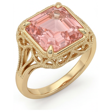 Afbeelding in Gallery-weergave laden, Perzikkleurige saffier 3,5 karaat echte Asscher padparadscha solitaire vintage ring 14K geelgoud