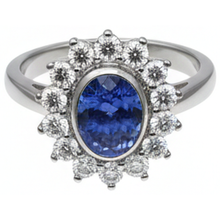 Afbeelding in Gallery-weergave laden, bezel set tanzaniet ovale Natuurlijke echte diamant ( niet in het laboratorium gekweekt ) 3.30 karaats ring wit goud