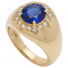 Afbeelding in Gallery-weergave laden, Blauwe Saffier Rond Geslepen Gekleurde Steen Ring in 14 Karaat Geelgoud – zijaanzicht